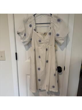 Altard State White Dress with Blue and Orange Floral Embrodi